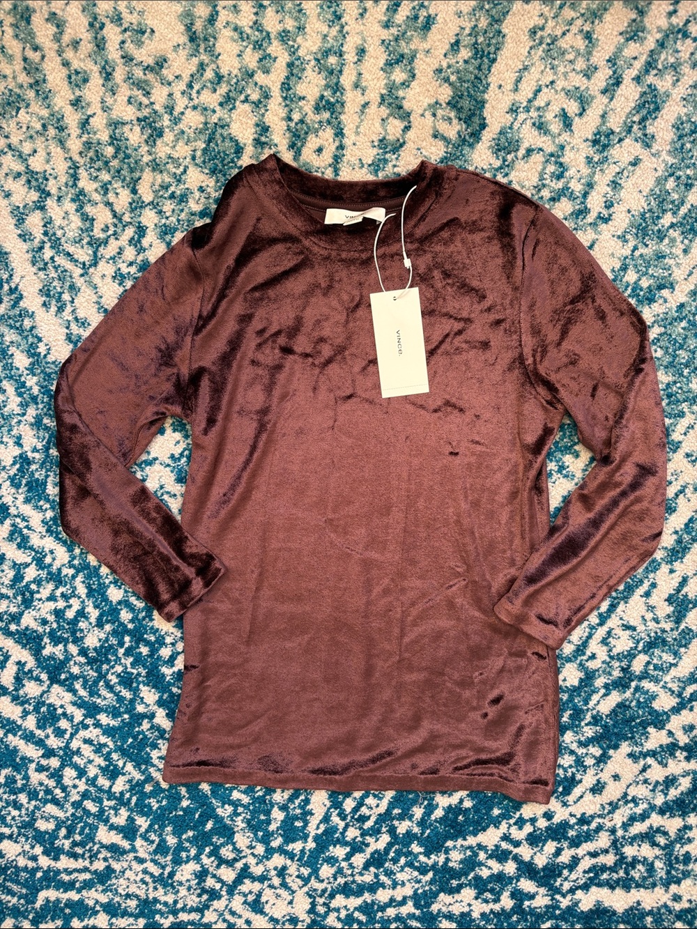 NWT Vince Velour 3/4 Length Sleeve Crew Neck Top